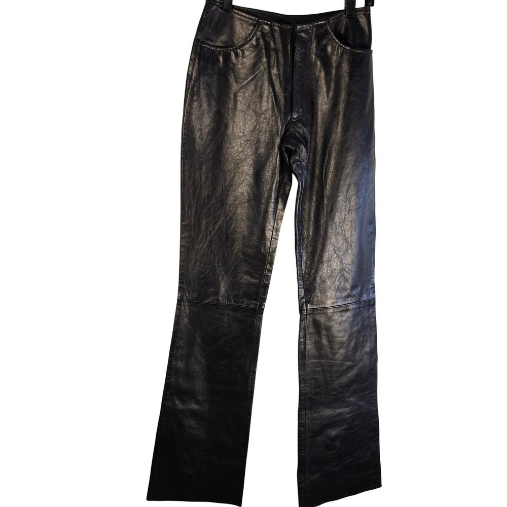 Wilsons Leather Maxima Black Leather Jean Cut Pants Unhemmed Size 4 Y2K